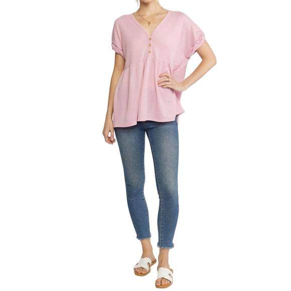 NEW ENTRO waffle knit babydoll top in pink - Picture 7 of 7